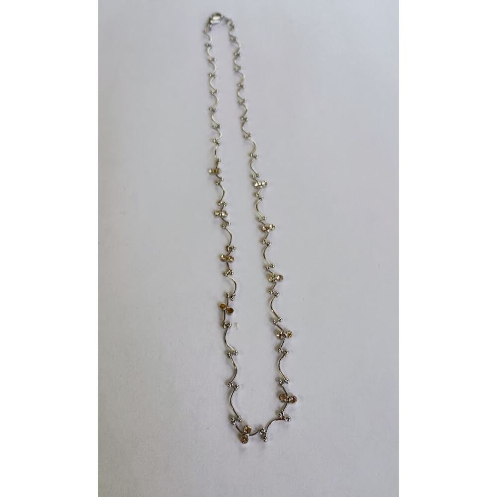 Silver Plated Necklace With Small Clear Rhinestones and Beads 15"